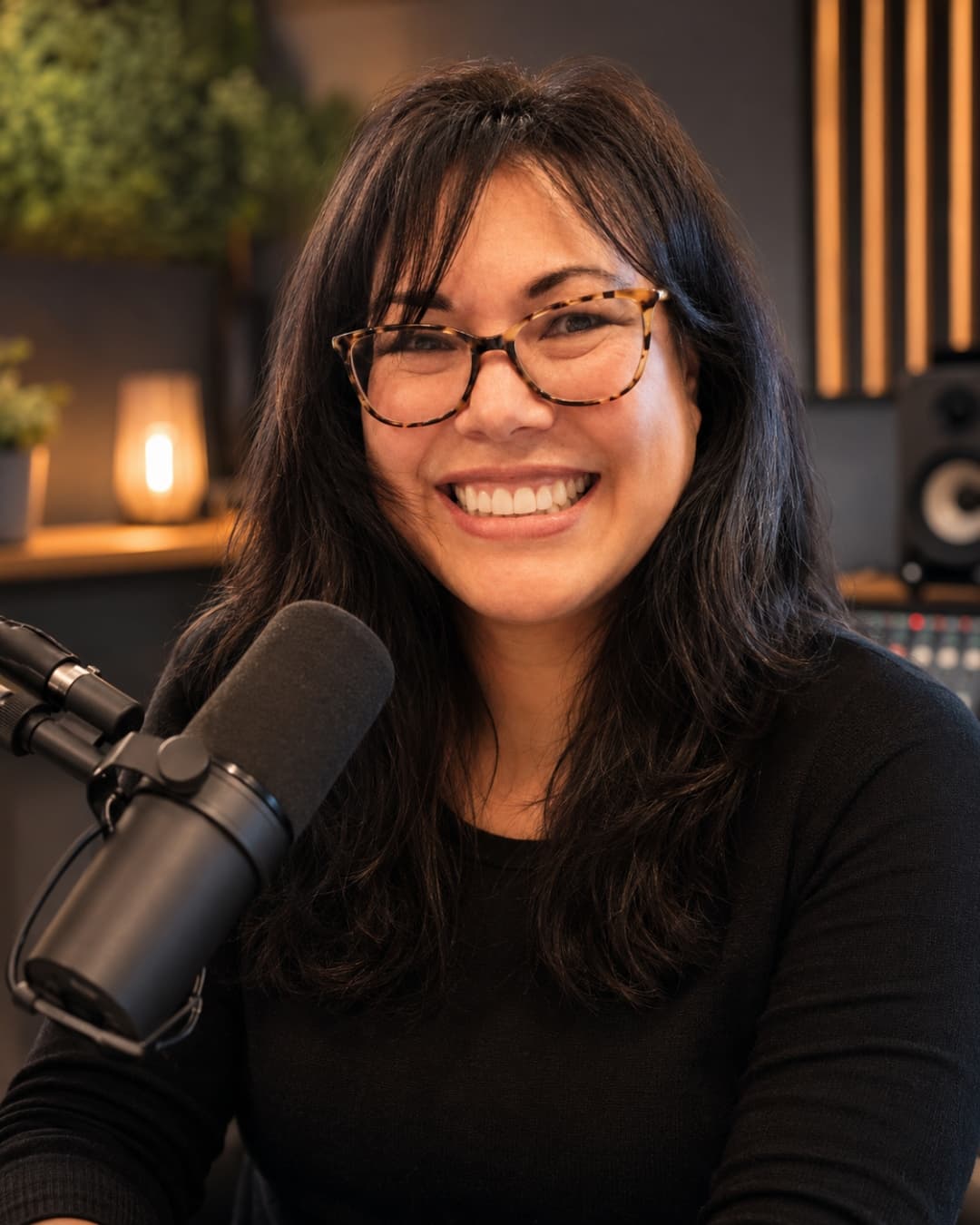 Natalie Luke at the Volume Control podcast desk