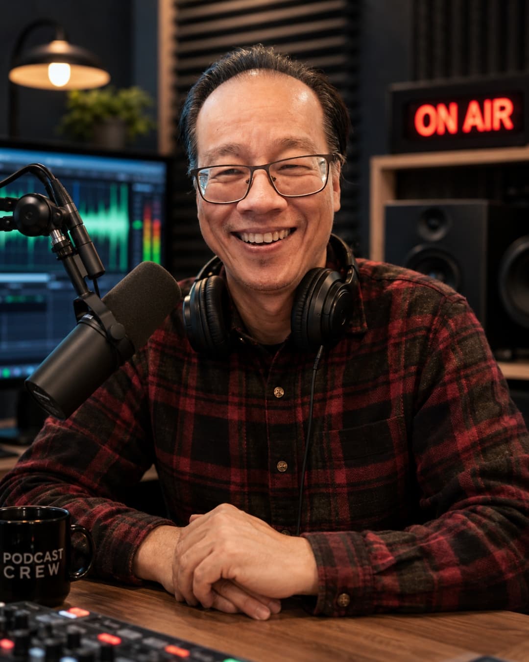 Viet Nguyen at the Volume Control podcast desk